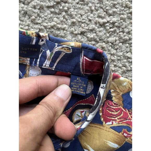 Vintage Jos A Banks Golf Print Button Up Shirt Mens XLarge 100% Cotton All Over - Picture 4 of 7